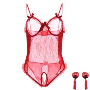 🔥Sexy Plus Red & Silver Lingerie